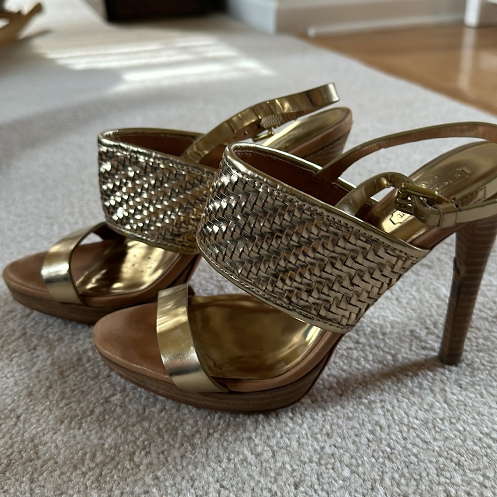 Coach gold sandals on heel